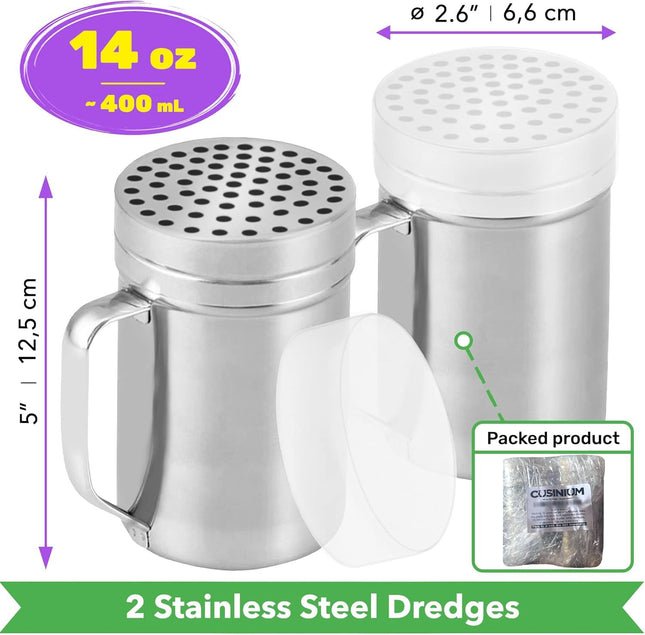2-pcs 14oz Metal Parmesan Cheese Shakers (Large Holes) Plus 1-pcs 14oz Stainless Steel Salt & – product detail