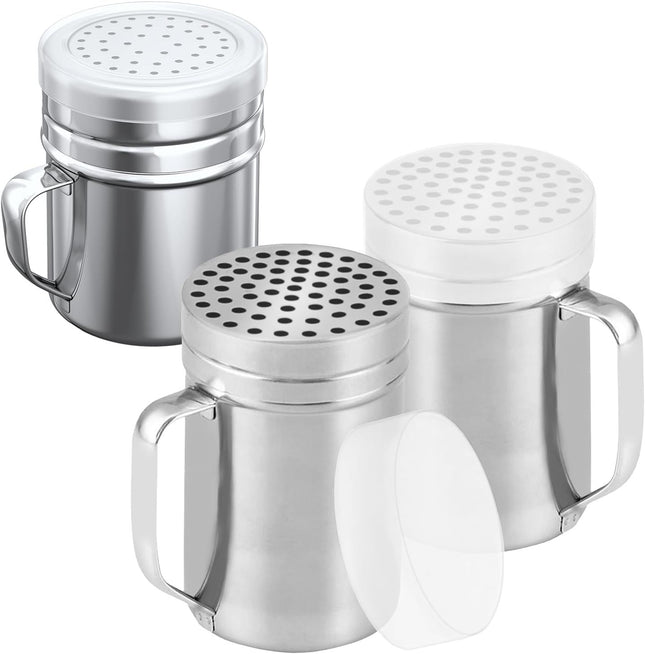 2-pcs 14oz Metal Parmesan Cheese Shakers (Large Holes) Plus 1-pcs 10oz Stainless Steel Salt &