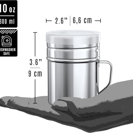 [2-pcs] 14oz Metal Parmesan Cheese Shakers (Large Holes) + [1-pcs] 10oz Stainless Steel Salt & Pepper Dredge Shaker (Medium Holes) - with Plastic Caps and Handles Bundle