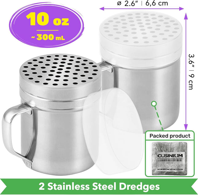 2-pcs 10oz Metal Parmesan Cheese Shakers (Large Holes) Plus 1-pcs 10oz Stainless Steel Salt & – product detail