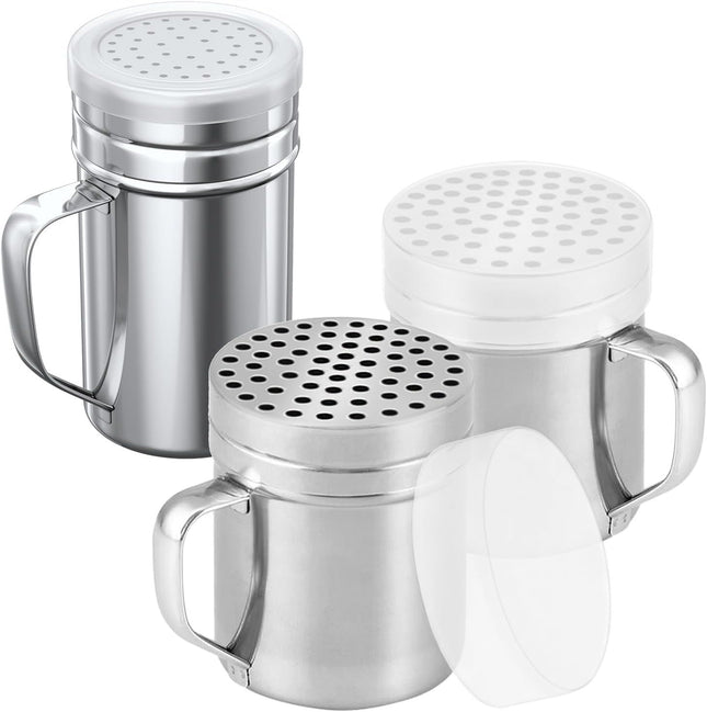 2-pcs 10oz Metal Parmesan Cheese Shakers (Large Holes) Plus 1-pcs 14oz Stainless Steel Salt &