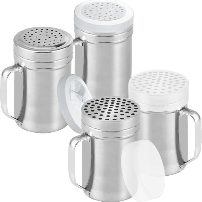 [2-pack] 14oz Seasonings Spice Shaker with Medium Holes, [2-pack] 14oz Metal Parmesan Cheese Shaker with Large Holes - with Handle and Plastic Cap