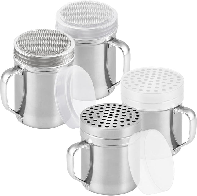 2-pack 10oz Metal Cheese Shaker with Large Holes 2-pack 10oz Powdered Sugar Shaker with ine Mesh