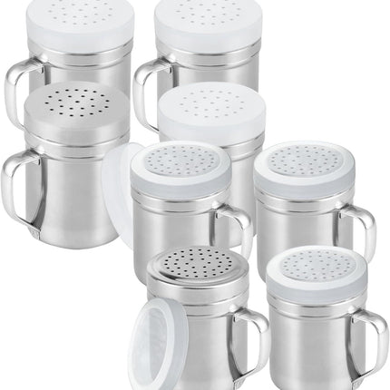 [4-pack] 6oz Metal Salt & Pepper Shaker with Holes, [4-pack] 10oz Metal Salt & Pepper Shaker with Holes - with Handle and Plastic Cap