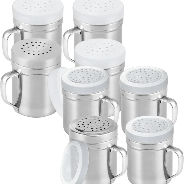 [4-pack] 6oz Metal Salt & Pepper Shaker with Holes, [4-pack] 10oz Metal Salt & Pepper Shaker with Holes - with Handle and Plastic Cap