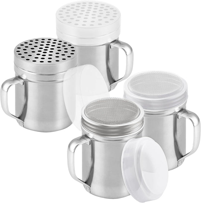 2-pack 6oz Powdered Shaker with ine Mesh 2-pack 10oz Metal Parmesan Cheese Shaker with Large Holes
