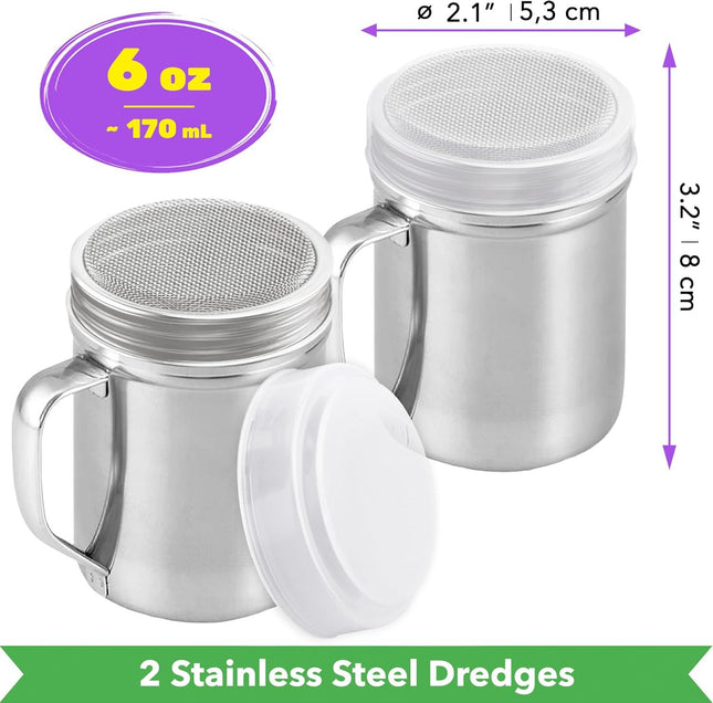 2-pack 6oz Powdered Shaker with ine Mesh 2-pack 10oz Metal Parmesan Cheese Shaker with Large Holes – product detail
