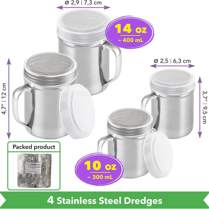 [2-pack] 10 Oz + [2-pack] 14 Oz ine Mesh Shakers With Handle and Lids