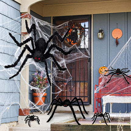 Giant Spider 6.6 t + 0.98 t*2, Halloween Decorations 78" ake Halloween Decor Spiders Large, urry Spiders or Outdoor Indoor Yard Home Costumes Party House Décor, 3 Pack