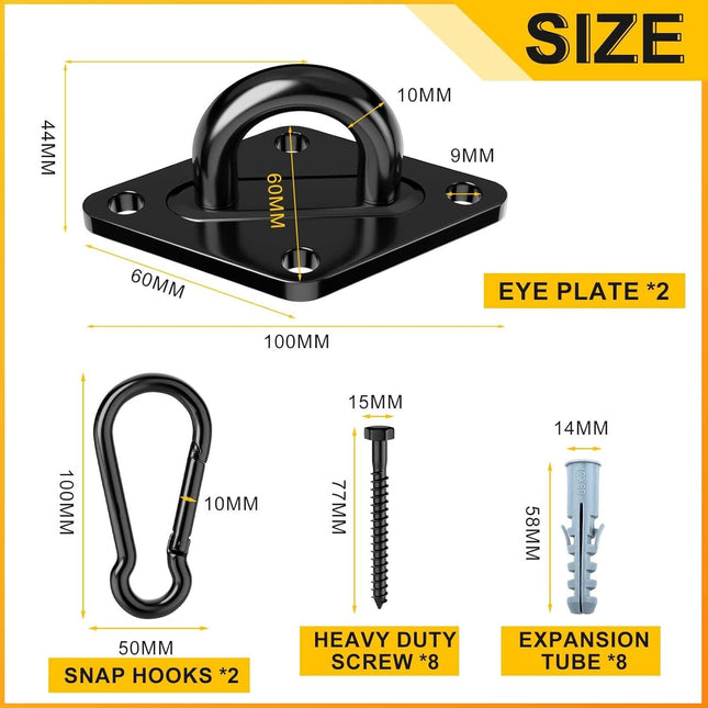 Heavy Duty Black Hammock Hooks Screws Bolts Included Over 1700 lb Rust-Resistant Swing Hook Hardware – product detail