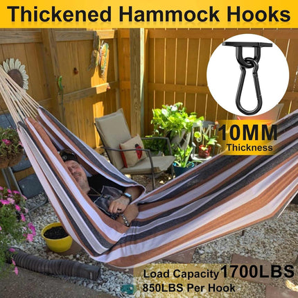 Heavy Duty Black Hammock Hooks Screws Bolts Included, Over 1700 lb Rust-Resistant Swing Hook Hardware, M10 Hanging Kit or Porch Yoga Seat Trapeze (Indoor/Outdoor)