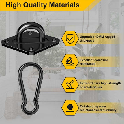Heavy Duty Black Hammock Hooks Screws Bolts Included, Over 1700 lb Rust-Resistant Swing Hook Hardware, M10 Hanging Kit or Porch Yoga Seat Trapeze (Indoor/Outdoor)