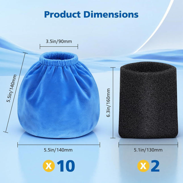 10 Pack VRC2 Cloth ilters or Vacmaster 1.5 3.2 Gallon Wet/Dry Vacuums Compatible with Armor – product detail