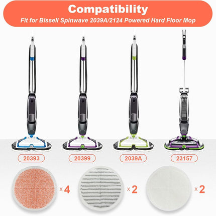 Spinwave Mop Pads Replacement Set Compatible with Bissell Spinwave 2039A 2124: 4 Heavy Scrub Pads, 2 Sot Pads, 2 Scrubby Pads by  (8Pack)