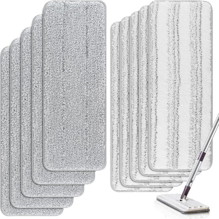 Microiber Cleaning Pads: 10 Pack 13" X 4.9" Washable or loor Cleaning Compatible with Tethys & Most 13 Inch lat Mops - Replacement or Mop Bucket Set