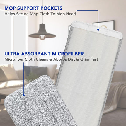 Microiber Cleaning Pads: 10 Pack 13" X 4.9" Washable or loor Cleaning Compatible with Tethys & Most 13 Inch lat Mops - Replacement or Mop Bucket Set