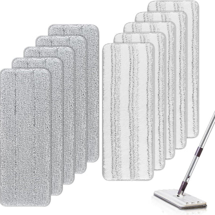 Microiber Cleaning Pads: 10 Pack 13" X 4.9" Washable or loor Cleaning Compatible with Tethys & Most 13 Inch lat Mops - Replacement or Mop Bucket Set
