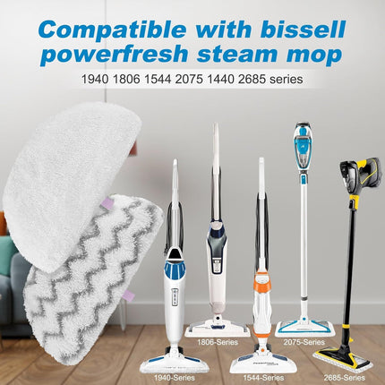 Steam Mop Pads or Bissell Powerresh Steam Cleaner 1940 1806 1544 1440 2075A 2685A 19402 19404 19408 19409 1940A 1940 1940Q 1940T 1940W - Microiber Replacement Pad Reusable Washable - 12
