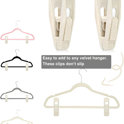 Velvet Hanger Clips for Velvet Hangers - 20 PCS Beige Non-Slip Velvet Clip for Skirt Hanger, Strong Flocking Clips Fit for Ivory Velvet Hangers