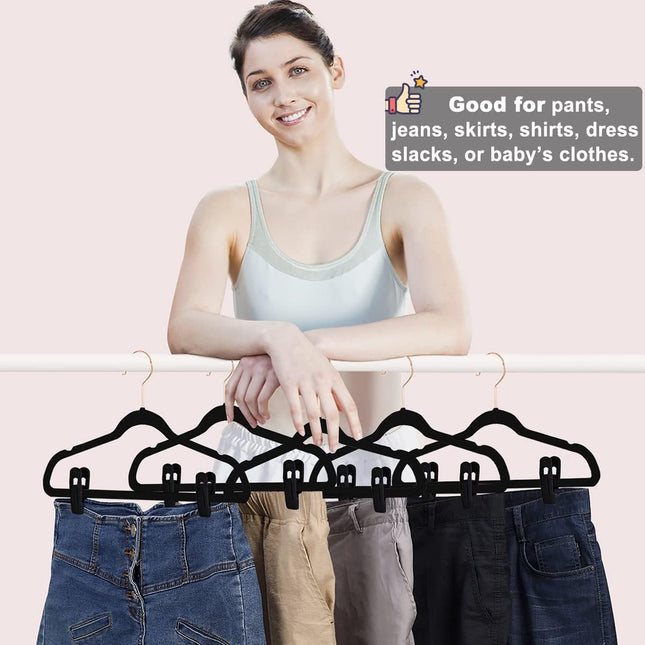Black Velvet Hanger Clips (60-Pack) Strong Finger Clips for Velvet Hangers Skirt Hanger Clips Fit for – product detail