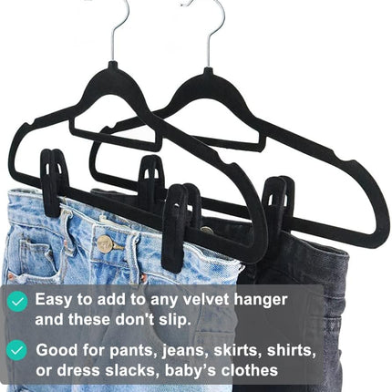 Black Velvet Hanger Clips (60-Pack), Strong Finger Clips for Velvet Hangers, Skirt Hanger Clips Fit for Flocking Hangers