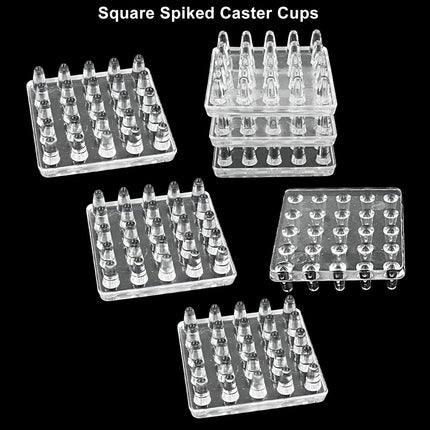 Biaungdo 12 Pcs Self Stick Carpet Protector Spiked Caster Cups, Clear Plastic Caster Cups Square Carpet Protectors Comfortable Touch Caster Cup for Sofas/Chairs/Tables/Other Furniture(50mmx50mm)