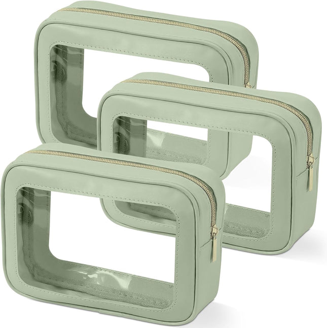3PCS Clear Toiletry Bag TSA Approved Travel Makeup Pouch with Zipper for Cosmetics and V1259-DP01-F-87