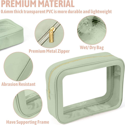 3PCS Clear Toiletry Bag,TSA Approved Travel Makeup Pouch with Zipper for Cosmetics and Toiletries，Diaper Bag Organizer Pouch Set，Women's Purse Organizer and Clear Car Bag