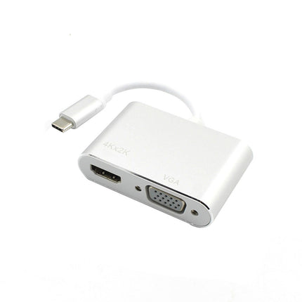 2 in 1 4K Ultra High Clarity USB 3.1 Type-C to HDMI-compatible VGA Converter Adapter for MacBook PC Silver