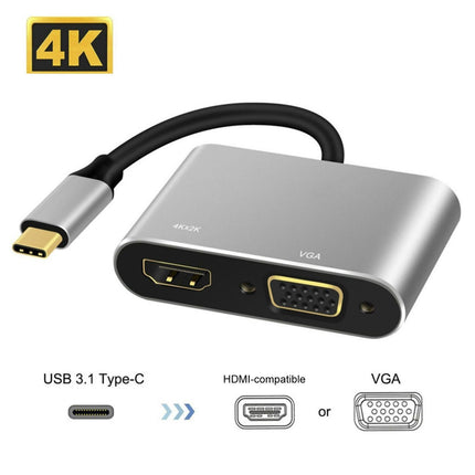 2 in 1 4K Ultra High Clarity USB 3.1 Type-C to HDMI-compatible VGA Converter Adapter for MacBook PC Silver