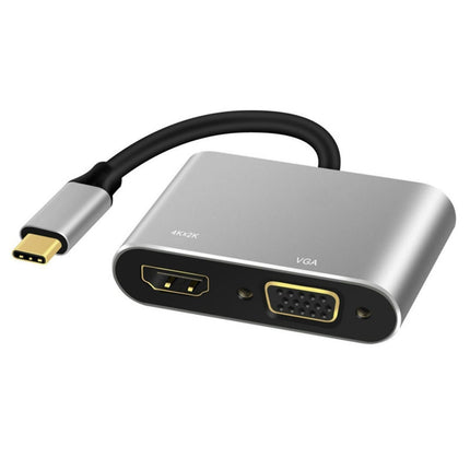 2 in 1 4K Ultra High Clarity USB 3.1 Type-C to HDMI-compatible VGA Converter Adapter for MacBook PC Silver