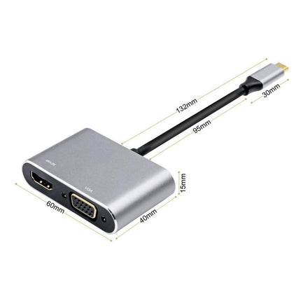 2 in 1 4K Ultra High Clarity USB 3.1 Type-C to HDMI-compatible VGA Converter Adapter for MacBook PC Silver