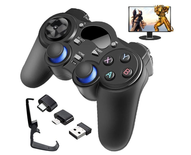 2.4G Wireless Gamepad with OTG Converter and Mobile Phone Holder for PS3 Phone Black V1263-JX-1040