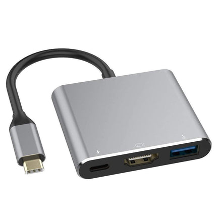 3 in 1 Portable Type-C Male to USB-C USB 3.0 4K HDMI-compatible Female Hub Adapter Cable Grey