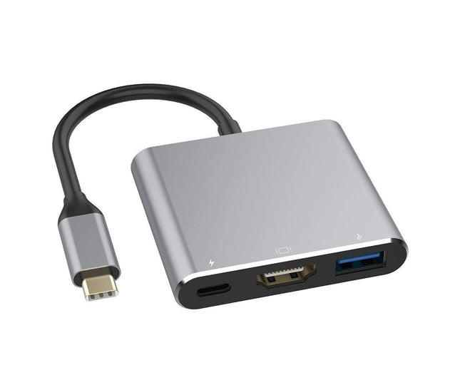 3 in 1 Portable Type-C Male to USB-C USB 3.0 4K HDMI-compatible Female Hub Adapter Cable Grey