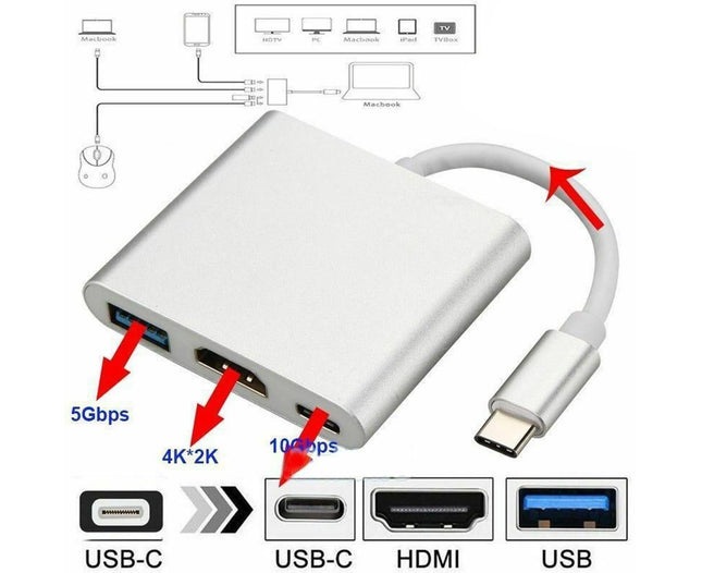 3 in 1 Portable Type-C Male to USB-C USB 3.0 4K HDMI-compatible Female Hub Adapter Cable Grey – product detail
