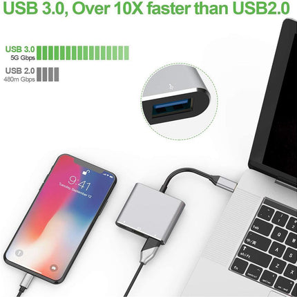 3 in 1 Portable Type-C Male to USB-C USB 3.0 4K HDMI-compatible Female Hub Adapter Cable Grey