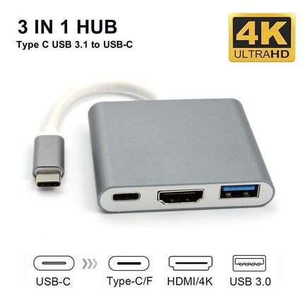 3 in 1 USB 3.1 Type-C to 4K UHD HDMI-compatible USB-C Hub Adapter Converter for Macbook As Shown