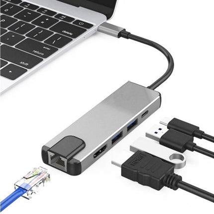 5 in 1 Type C to 4K HDMI-compatible USB 3.0 Charging Hub Adapter Converter for MacBook Pro Silver Grey