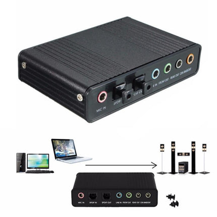 6 Channel USB 2.0 External 5.1 Optical S/PDIF Audio Sound Card Adapter for Win7 Black
