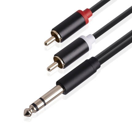 6.35mm Male to 2 RCA Male Audio Cable Copper Conductor Stereo Wire Cord for Sound Mixing Console Black