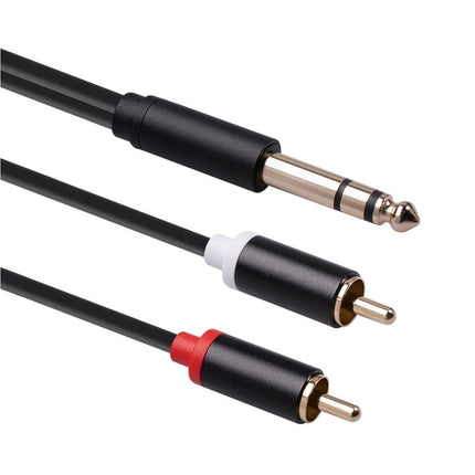 6.35mm Male to 2 RCA Male Audio Cable Copper Conductor Stereo Wire Cord for Sound Mixing Console Black