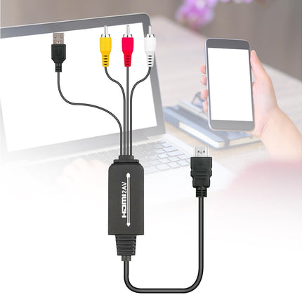 AV Adapter Plug and Play High Speed ABS HDMI-compatible to 3 RCA Converter for Computer Black