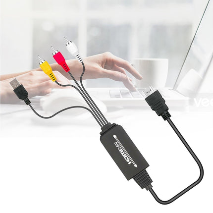 AV Adapter Plug and Play High Speed ABS HDMI-compatible to 3 RCA Converter for Computer Black