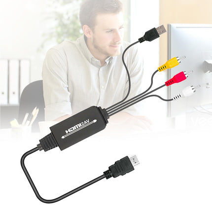 AV Adapter Plug and Play High Speed ABS HDMI-compatible to 3 RCA Converter for Computer Black