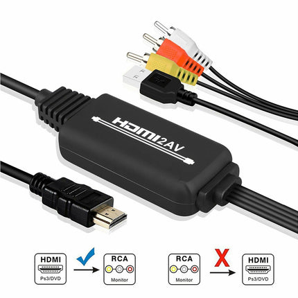 AV Adapter Plug and Play High Speed ABS HDMI-compatible to 3 RCA Converter for Computer Black