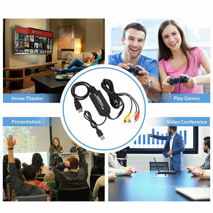 AV Adapter Plug and Play High Speed ABS HDMI-compatible to 3 RCA Converter for Computer Black