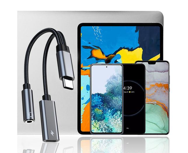 Converter Cable Multifunctional Noise Reduction Braided 2 in 1 Type-C to 3.5mm PD60W Converter Wire for – product detail