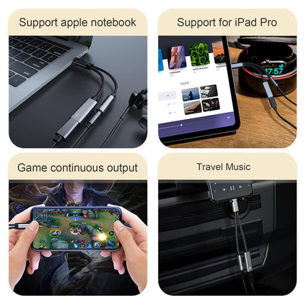 Converter Cable Multifunctional Noise Reduction Braided 2 in 1 Type-C to 3.5mm PD60W Converter Wire for Smartphone Silver Gray