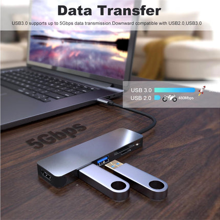 Docking Station High-speed Transmission Data Transfer Plug Play Type-C to HDMI-compatible USB Adapter Hub Dock for Office Grey